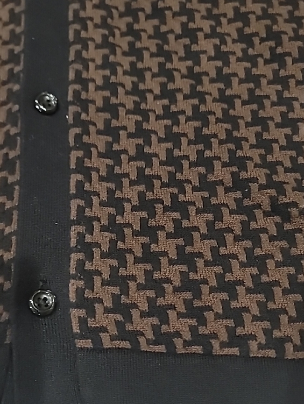 Express Men's Black and Brown Houndstooth Knit Button-Up Shirt XL - Picture 7 of 11